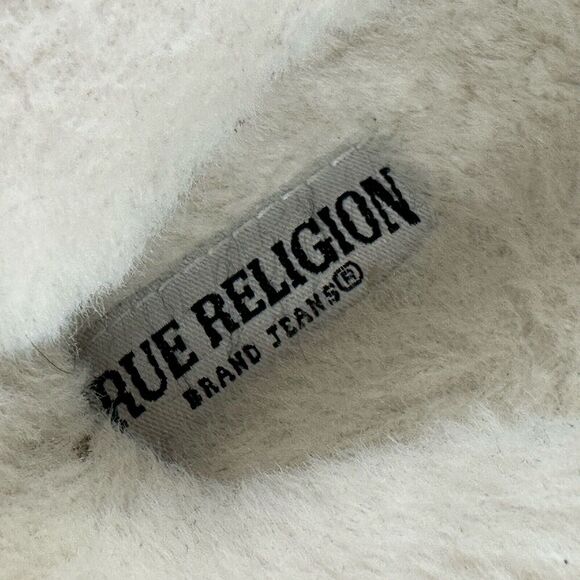 True Religion Plush Faux Fur Slide Slippers Sling Back Fuzzy Ivory XL 9.5-10.5 - Picture 11 of 11